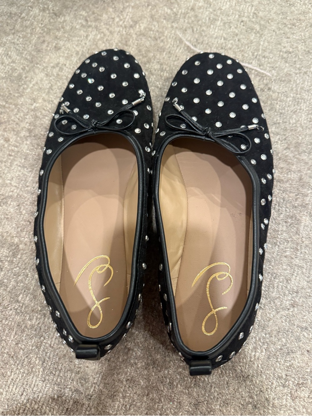 Sam Edelman Black Crystal-Studded Ballet Flats